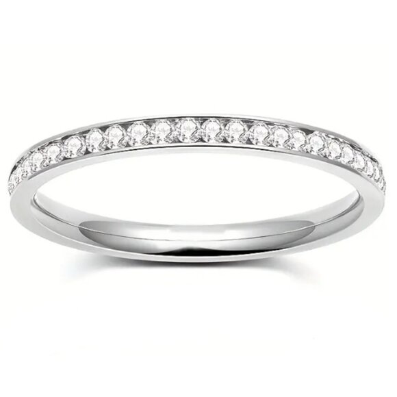 18K Gold Electro-Plated Titanium and Lab Created Cubic Zirconia Eternity Band - Picture 1 of 4